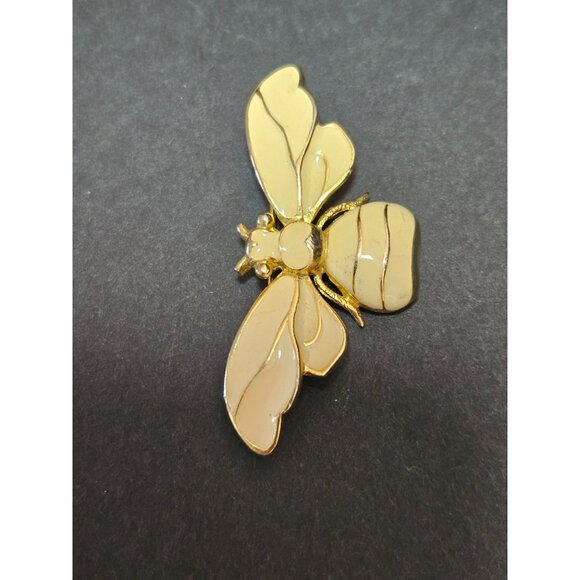 **Sale** Vintage gold tone cream bee brooch - Picture 7 of 11